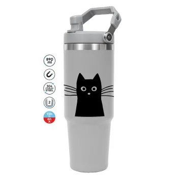 Black Cat, GREY color, 890ml (30oz) stainless Steel Tumbler with Handle