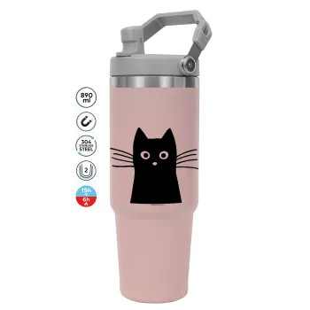 Black Cat, Pink color, 890ml (30oz) stainless Steel Tumbler with Handle