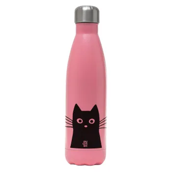 Black Cat, Metal mug thermos Pink Mat (Stainless steel), double wall, 500ml
