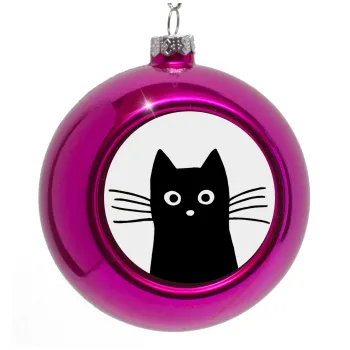 Black Cat, Purple Christmas tree ornament bauble 8cm