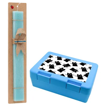 Black Cat, Easter Set, children's snack container BLUE & Easter aromatic flat candle (30cm) (TURQUOISE)