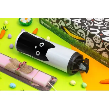 Black Cat, Easter candle,Travel Tumbler 2 Lids, with metal straw & cleaning brush & aromatic flat candle (30cm) (PINK)