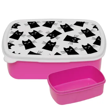 Μαύρη γάτα, ΡΟΖ παιδικό δοχείο φαγητού (lunchbox) πλαστικό (BPA-FREE) Lunch Βox M18 x Π13 x Υ6cm