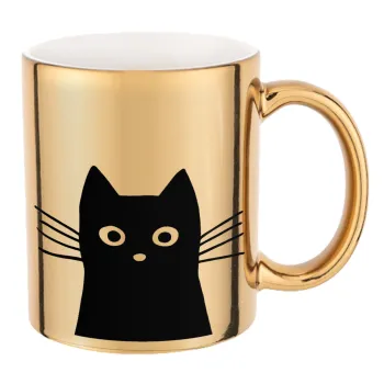 Black Cat, Mug ceramic, gold mirror, 330ml