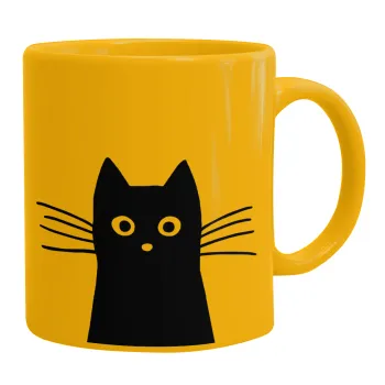 Black Cat, Ceramic coffee mug yellow, 330ml