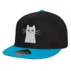 Child's Flat Snapback Hat, Black/Blue (100% COTTON, CHILD, UNISEX, ONE SIZE)