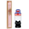 Easter Set, Children's thermal stainless steel water bottle with safety straw, pink/purple (350ml) & Easter scented flat candle (30cm) (PINK)
