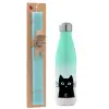 Easter Set, Metallic green/white thermos (Stainless steel), double-walled, 500ml & scented flat Easter candle (30cm) (TURQUOISE)