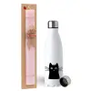 Easter Set, metallic stainless steel water bottle (750ml) & scented flat Easter candle (30cm) (PINK)