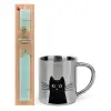 Easter Set, metallic thermal cup (300ml) & aromatic flat Easter candle (30cm) (TURQUOISE)