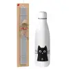 Easter Set, metallic stainless thermos bottle (500ml) & scented flat Easter candle (30cm) (GRAY)