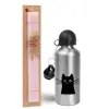 Easter Set, metallic Silver aluminum water bottle (500ml) & scented flat Easter candle (30cm) (PINK)