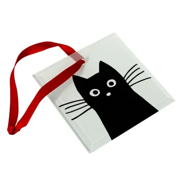 Μαύρη γάτα, Στολίδι Χριστουγεννιάτικο στολίδι γυάλινο τετράγωνο 9x9cm