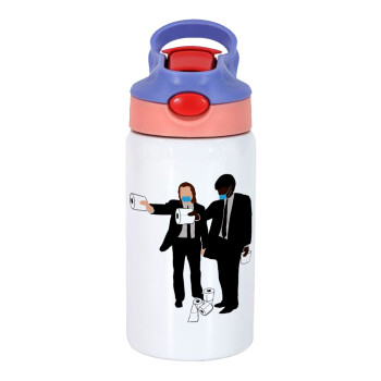 Pulp Fiction 3 meter away, Children's hot water bottle, stainless steel, with safety straw, pink/purple (350ml)