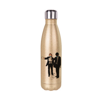 Pulp Fiction 3 meter away, Glitter gold stainless steel thermos bottle, double-walled, 500ml