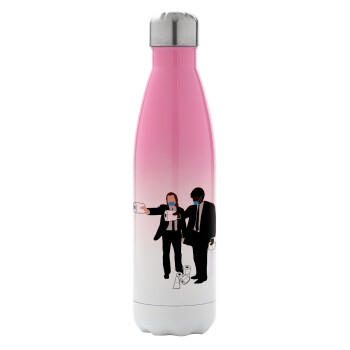 Pulp Fiction 3 meter away, Metal mug thermos Pink/White (Stainless steel), double wall, 500ml