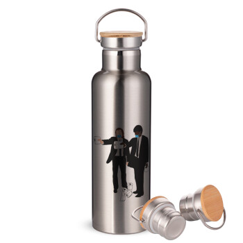 Pulp Fiction 3 meter away, Stainless steel Silver with wooden lid (bamboo), double wall, 750ml