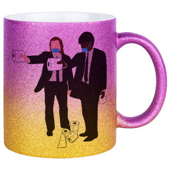 Pulp Fiction 3 meter away, Κούπα Χρυσή/Ροζ Glitter, κεραμική, 330ml