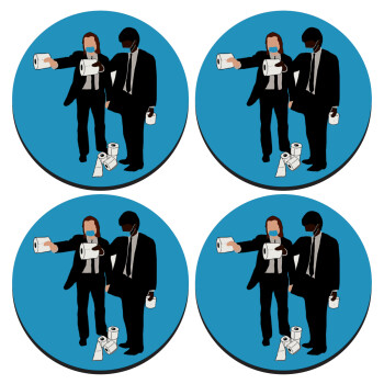 Pulp Fiction 3 meter away, SET of 4 round wooden coasters (9cm)