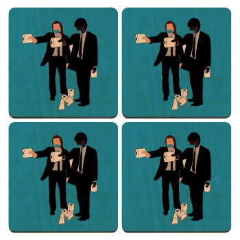 Pulp Fiction 3 meter away, ΣΕΤ x4 Σουβέρ ξύλινα τετράγωνα plywood (9cm)