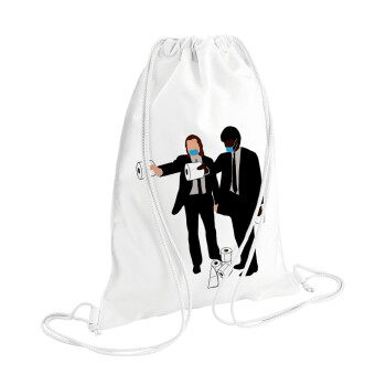 Pulp Fiction 3 meter away, Τσάντα πλάτης πουγκί GYMBAG λευκή (28x40cm)