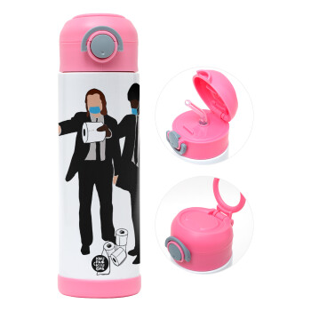 Pulp Fiction 3 meter away, Children's hot water bottle, stainless steel, with safety straw, PINK (500ml)