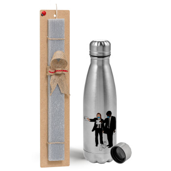 Pulp Fiction 3 meter away, Easter Set, metallic Inox water bottle (750ml) & aromatic flat Easter candle (30cm) (GRAY)