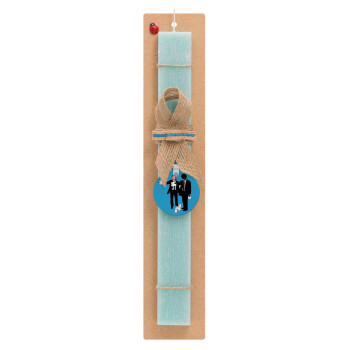 Pulp Fiction 3 meter away, Easter Set, wooden keychain & aromatic flat Easter candle (30cm) (TURQUOISE)