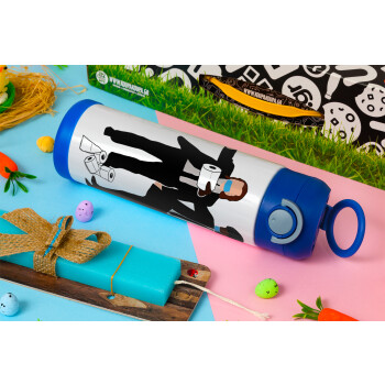 Pulp Fiction 3 meter away, Easter candle, Childrens hot water bottle, stainless steel, with safety straw, BLUE (500ml)
