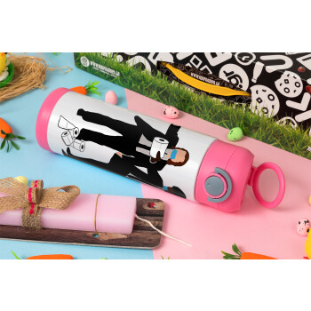 Pulp Fiction 3 meter away, Easter candle, Childrens hot water bottle, stainless steel, with safety straw, PINK (500ml)