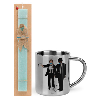 Pulp Fiction 3 meter away, Easter Set, metallic thermal cup (300ml) & aromatic flat Easter candle (30cm) (TURQUOISE)