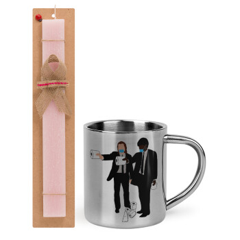 Pulp Fiction 3 meter away, Easter Set, metallic thermal cup (300ml) & aromatic flat Easter candle (30cm) (PINK)