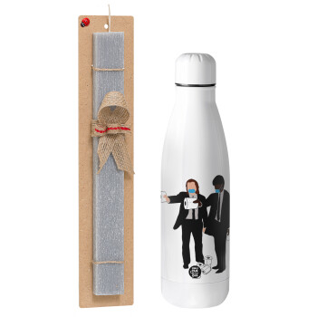 Pulp Fiction 3 meter away, Easter Set, metallic stainless thermos bottle (500ml) & scented flat Easter candle (30cm) (GRAY)