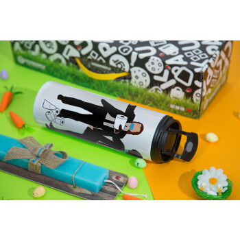 Pulp Fiction 3 meter away, Easter candle,Travel Tumbler 2 Lids, with metal straw & cleaning brush & aromatic flat candle (30cm) (BLUE)