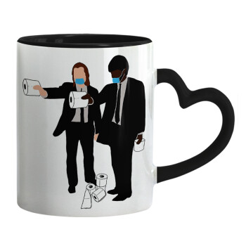 Pulp Fiction 3 meter away, Mug heart black handle, ceramic, 330ml