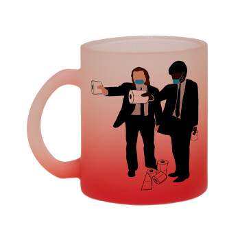 Pulp Fiction 3 meter away, Κούπα γυάλινη δίχρωμη με βάση το κόκκινο ματ, 330ml