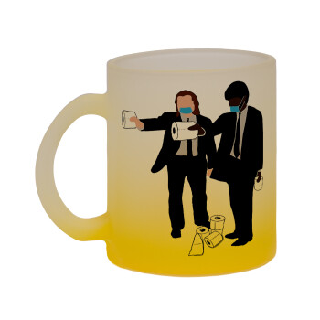 Pulp Fiction 3 meter away, Κούπα γυάλινη δίχρωμη με βάση το κίτρινο ματ, 330ml