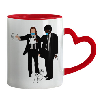 Pulp Fiction 3 meter away, Mug heart red handle, ceramic, 330ml