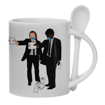 Pulp Fiction 3 meter away, Ceramic coffee mug with Spoon, 330ml (1pcs)