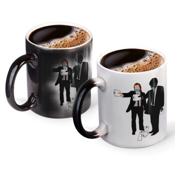 Pulp Fiction 3 meter away, Color changing magic Mug, ceramic, 330ml when adding hot liquid inside, the black colour desappears (1 pcs)