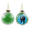 Στολίδι Χριστουγεννιάτικη μπάλα δένδρου διάφανη με πράσινο γέμισμα 8cm