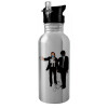 Water bottle Silver with straw, stainless steel 600ml