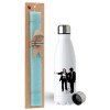 Easter Set, metallic stainless steel water bottle (750ml) & aromatic flat Easter candle (30cm) (TURQUOISE)