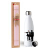 Easter Set, metallic stainless steel water bottle (750ml) & scented flat Easter candle (30cm) (PINK)