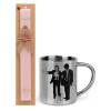 Easter Set, metallic thermal cup (300ml) & aromatic flat Easter candle (30cm) (PINK)