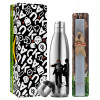 Easter Set, metallic stainless thermos flask (500ml) & scented flat Easter candle (30cm) (GRAY)