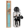 Easter Set, metallic silver aluminum water bottle (500ml) & scented flat Easter candle (30cm) (TURQUOISE)
