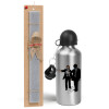 Easter Set, metallic silver aluminum water bottle (500ml) & aromatic flat Easter candle (30cm) (GRAY)