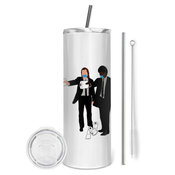 Pulp Fiction 3 meter away, Eco friendly stainless steel tumbler 600ml, with metal straw & cleaning brush