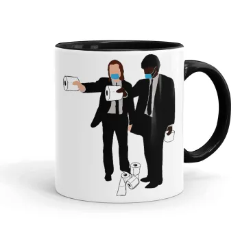 Pulp Fiction 3 meter away, Κούπα χρωματιστή μαύρη, κεραμική, 330ml